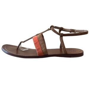 Tory Burch Suede T-Strap Gold Bar Slingback Sandals Orange Brown 8